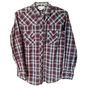 Wrangler Wrancher Pearl Snap Western Shirt Dark Plaid Red Black Men Size Large